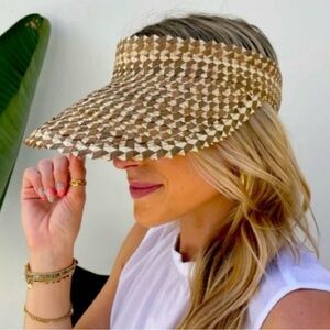 NEW LUSANA + Free People colab speckled baha visor hat in brown and white NWT